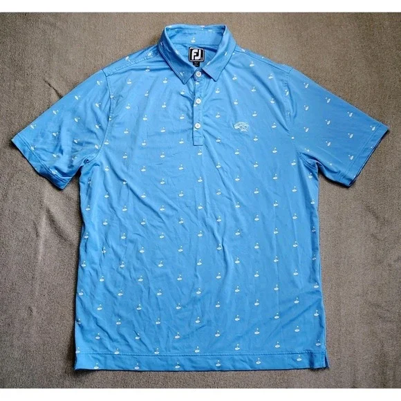FootJoy Polo Shirt Mens Large Blue Athletic Fit Golf Flag Print Performance - Picture 2 of 8